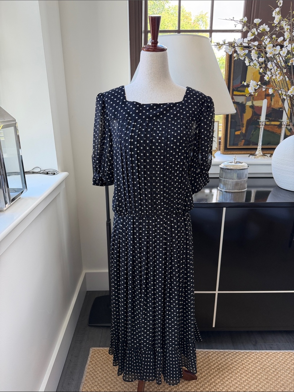 Vintage 1980’s Albert Nipon Black and White Polka Dress Iconic! M